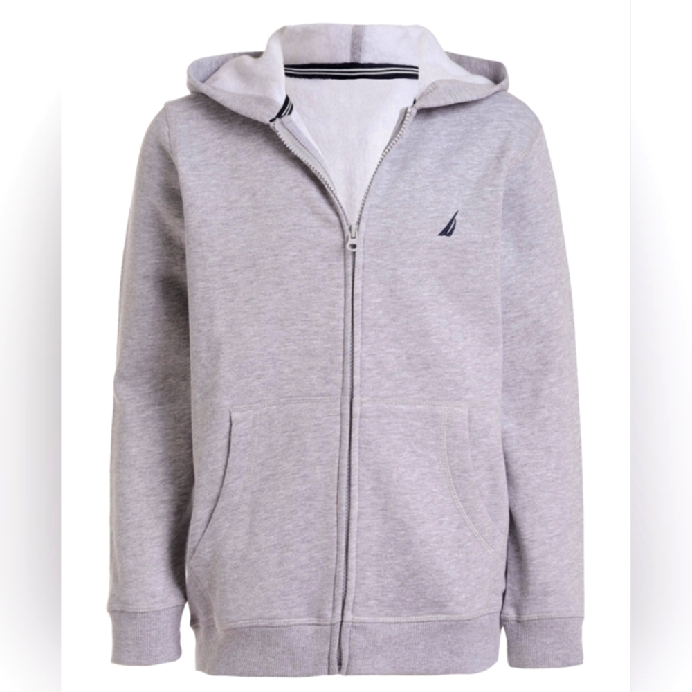 EUC•Nautica Full Zip-Up Fleece Hoodie With 2 Front Pockets•Gray•Boys XL (18-20)